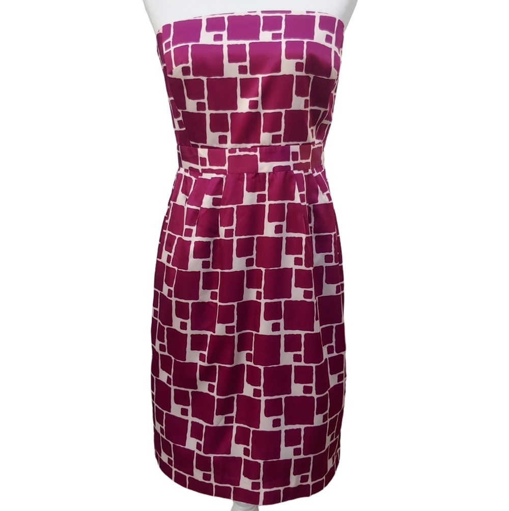 Banana Republic Satin Strapless Cocktail Sheath Dress in Fuchsia Cream size 8